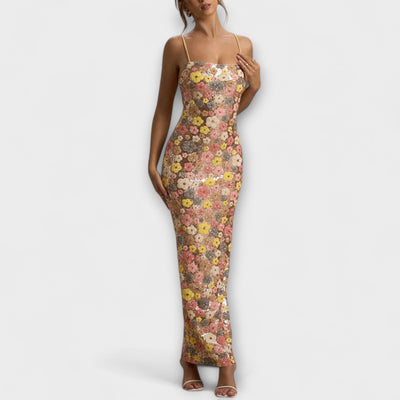 Oakley - 80er-Jahre Maxi-Kleid mit floralen Pailletten
