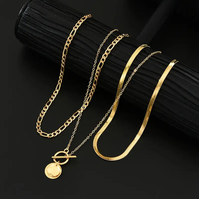 Savira Textured Coin Layering Necklace | Gold
