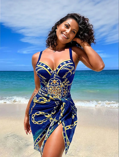 Kim® | Elegante ärmellose Bademode mit blauem Muster