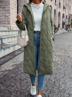 Daunenjacke Damen Lang Mit Kapuze | Gepolstertes Design in Grün