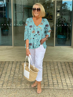 Marloes™ | Elegante Bluse mit Blumen in Blau