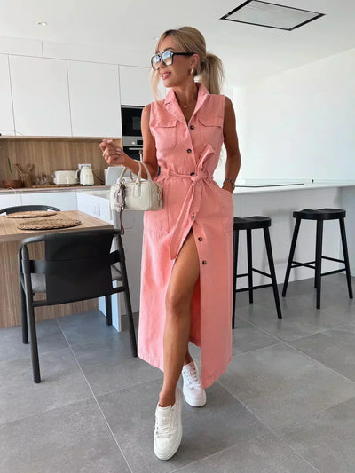 Cressida | Elegantes Fließendes Denim-Maxikleid