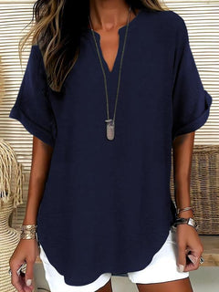Xalina - Bluse mit weicher Haptik und Ausschnitt-Detail in Marineblau
