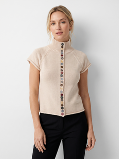 Charlotte | Damen Kurzärmelige Stehkragen Strickoberteil in Beige
