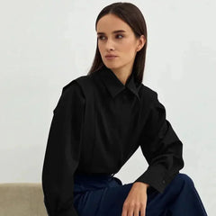 Zelda | Damen Hemd Gerader Schnitt Knopfleiste Locker – Damenhemd Oversize 2026 in Schwarz