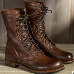 Christina | Damen Hohe Schnürung Braune Lederstiefel in Dunkelbraun