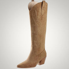 Clara | Damen Kniehohe Western Cowboystiefel in Hellbraun