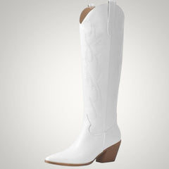Clara | Damen Kniehohe Western Cowboystiefel in Weiß