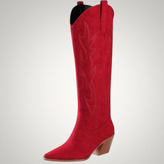 Clara | Damen Kniehohe Western Cowboystiefel in Rot