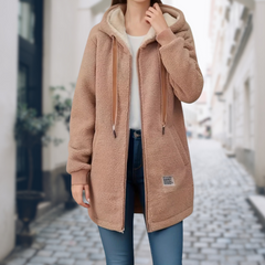 Rina | Damen Kuschelige Reißverschluss Winterjacke in Braun