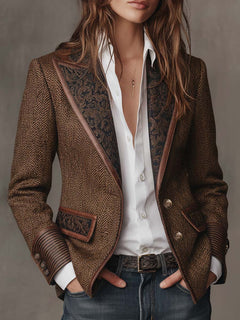 Sona | Damen Eleganter Strukturierter Tweed-Blazer in Braun