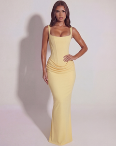 Claudia | Damen Eckigem Ausschnitt Drapiertes Abendkleid in Gelb