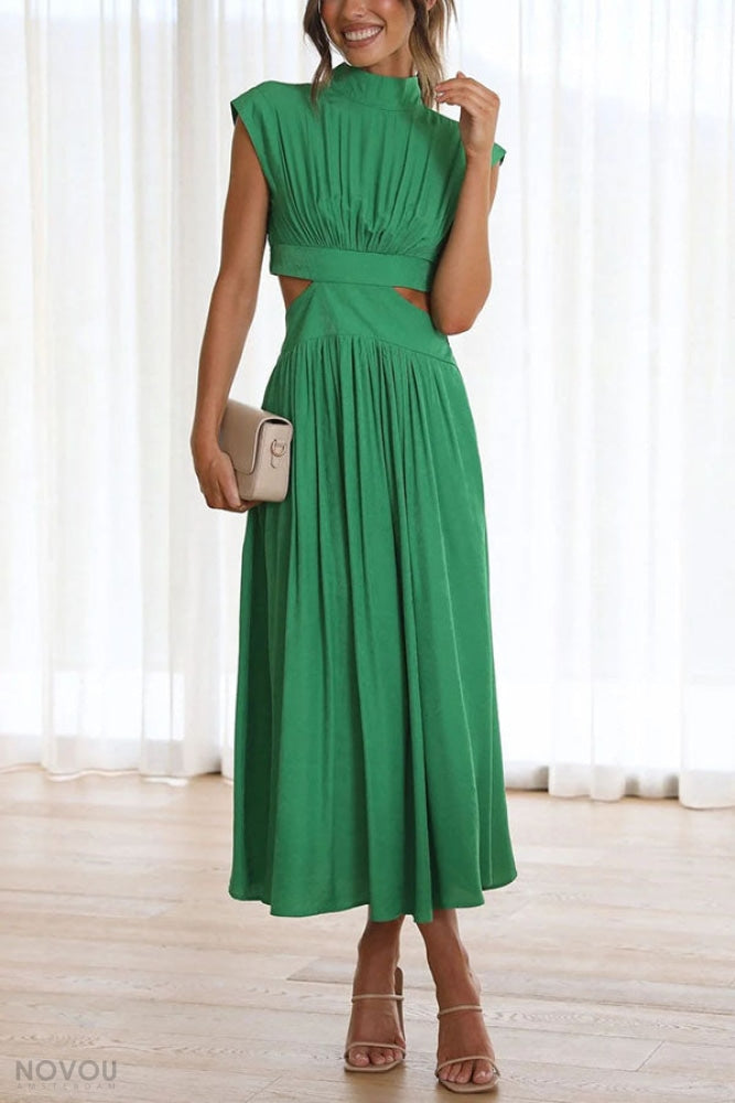 Marianne- Elegantes Sommer Midikleid mit Rollkragen und Taillenausschnitt