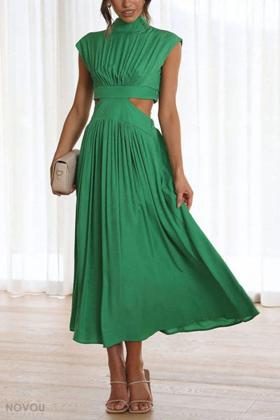 Marianne- Elegantes Sommer Midikleid mit Rollkragen und Taillenausschnitt