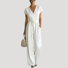 Cordova | Damen V-Ausschnitt Wide Leg Jumpsuit in Weiß