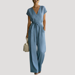 Cordova | Damen V-Ausschnitt Wide Leg Jumpsuit in Blau