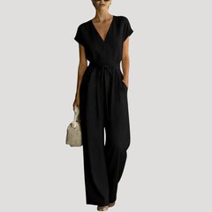 Cordova | Damen V-Ausschnitt Wide Leg Jumpsuit in Schwarz