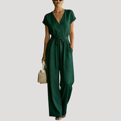 Cordova | Damen V-Ausschnitt Wide Leg Jumpsuit in Dunkelgrün