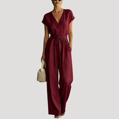 Cordova | Damen V-Ausschnitt Wide Leg Jumpsuit in Burgunder