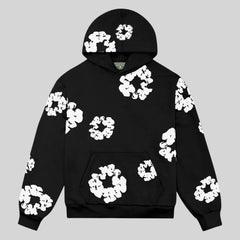 Cornelia | Damen Lässiger Blumenprint Hoodie in Schwarz
