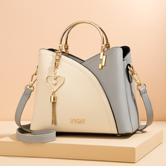 Elegante Damen-Schultertasche aus stilvollem Leder in Grau/Weiß