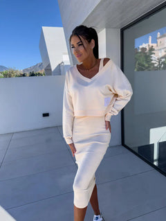 Tilda™ | Elegantes Set aus Kleid und Sweatshirt in Weiß