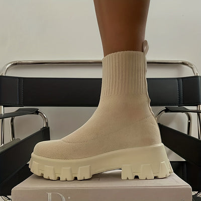 Yvette - Damen Plateau Sockenstiefel