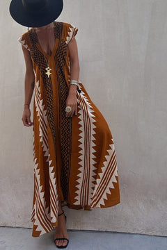 Alya™ – Damen Kleid mit Lebhaften Aztekenmustern für Sommerkomfort in Orange
