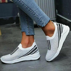 Aria - Damen Freizeit Strass Slip-On Schuhe in Weiß