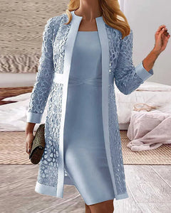 Lucy - Damen Spitze Strickjacke Kleid Zweiteiliges Set in Blau