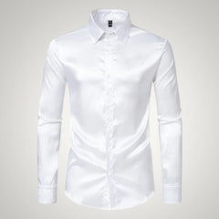 Tobias | Herren Festliches Satin Gerades Hemd in Weiß