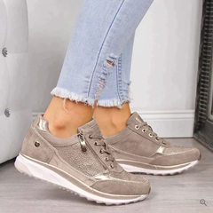 Raina - Schnür-Sneaker mit seitlichem Reißverschluss und lässiger Passform in Beige