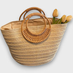Aveline – Geflochtene Strohtasche für den Sommer in Beige