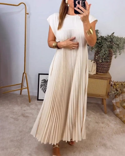 Damen Sommer Kurzen Ärmeln Maxikleid mit Falten