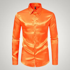 Tobias | Herren Festliches Satin Gerades Hemd in Orange
