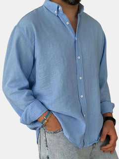 Herren Freizeit Button-Down Langarm Hemd in Blau