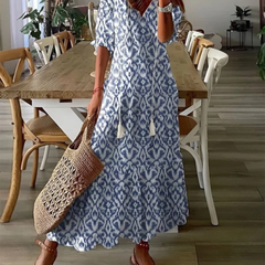Dalia | Fließendes Boho Maxikleid in Blau