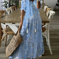 Dalia | Fließendes Boho Maxikleid in Hellblau