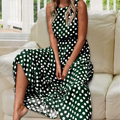 Damen ärmelloses Vintage-Kleid mit Polka-Dots | Maxi