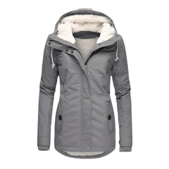 Annika | Damen Allwetter-Parka Gefütterter Sherpa-Kapuzenmantel Wasserabweisend in Grau