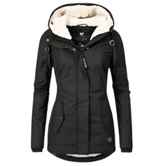 Annika | Damen Allwetter-Parka Gefütterter Sherpa-Kapuzenmantel Wasserabweisend in Schwarz