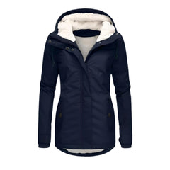 Annika | Damen Allwetter-Parka Gefütterter Sherpa-Kapuzenmantel Wasserabweisend in Marineblau