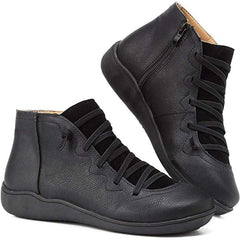 Clara | Damen Ankle Boots Flache Schnür-Stiefeletten mit Reißverschluss in Schwarz