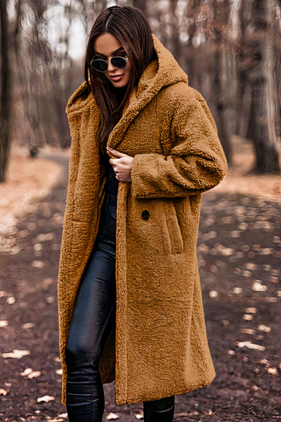 Damen bequemer Mantel mit Kapuze | Teddy