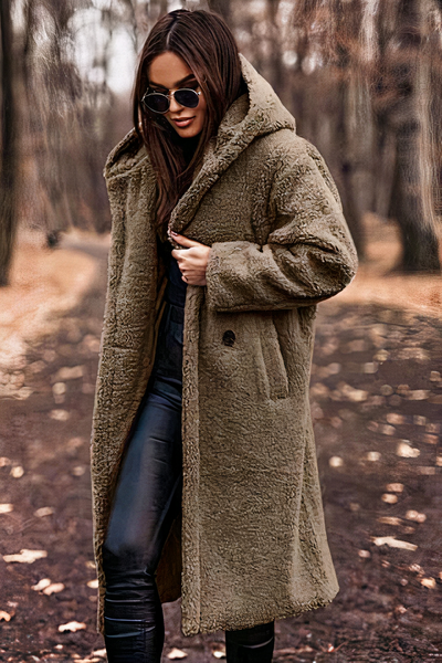 Damen bequemer Mantel mit Kapuze | Teddy