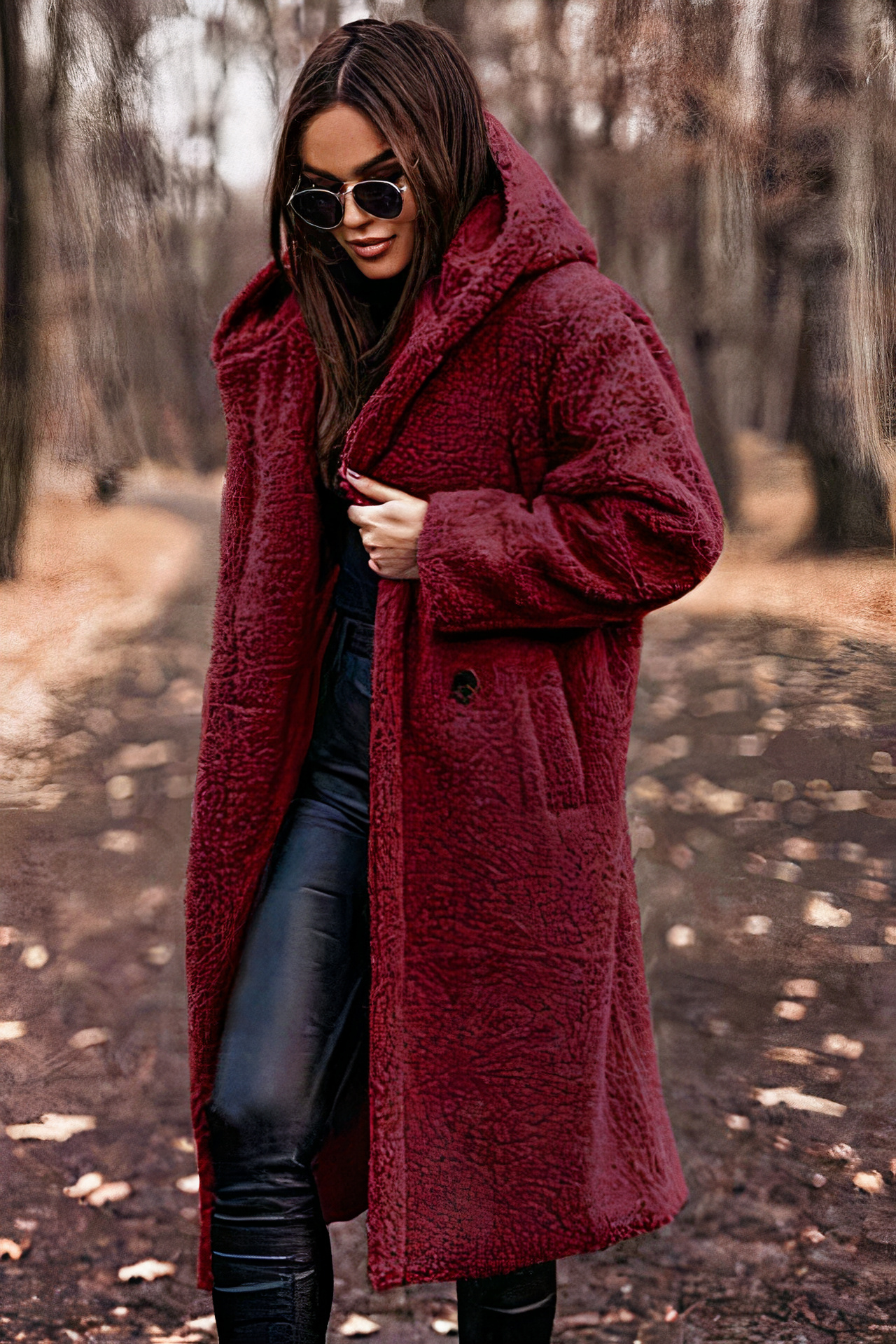 Damen bequemer Mantel mit Kapuze | Teddy