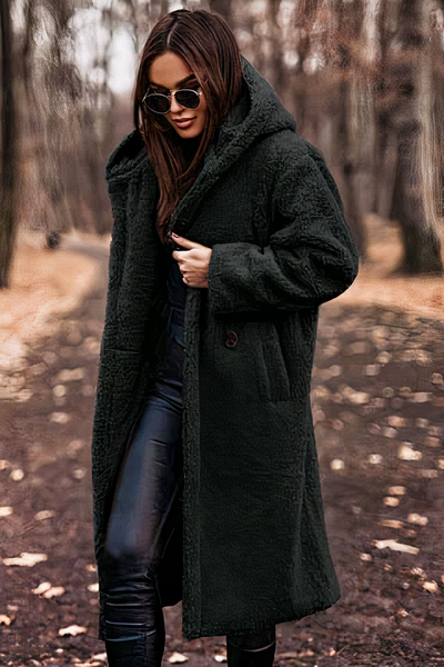 Damen bequemer Mantel mit Kapuze | Teddy