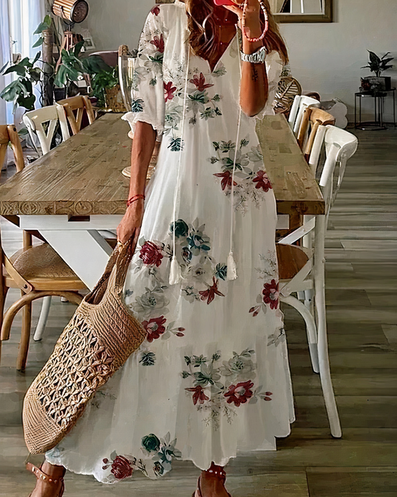 Damen bequemes geblümtes Sommerkleid | Maxi