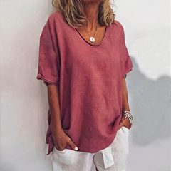 Damen bequemes lockeres T-Shirt | Kurzarm in Dunkelrosa