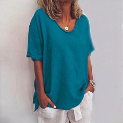 Damen bequemes lockeres T-Shirt | Kurzarm in Meeresblau